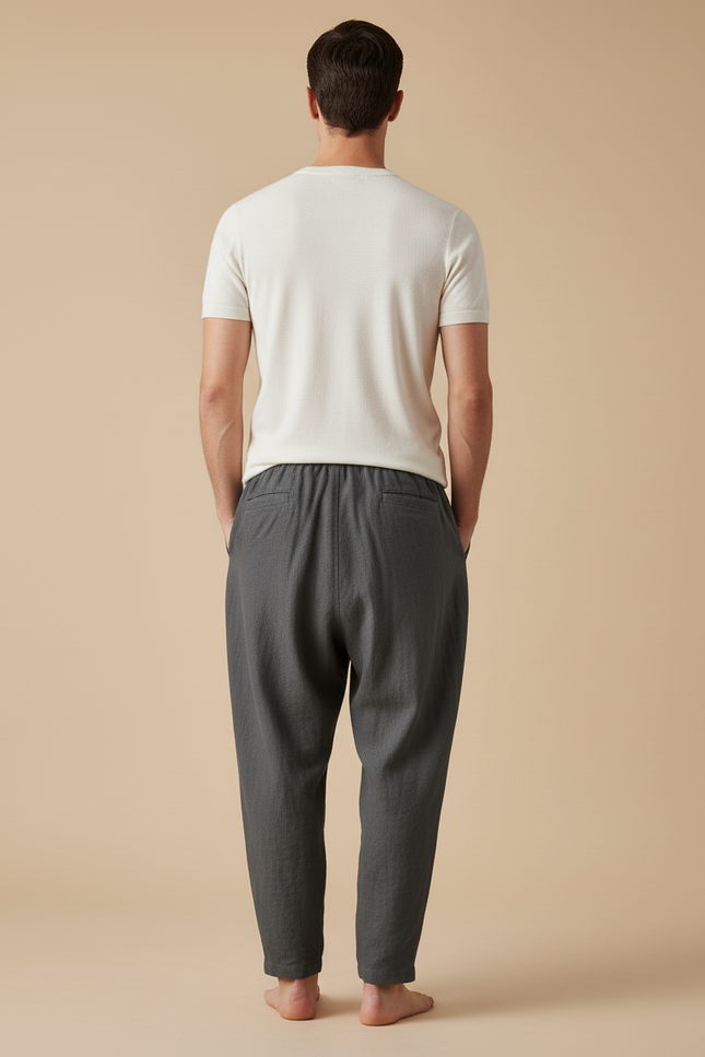 Pantalon Baggy Gris Coton Lin Ample Décontracté Homme - vue 2