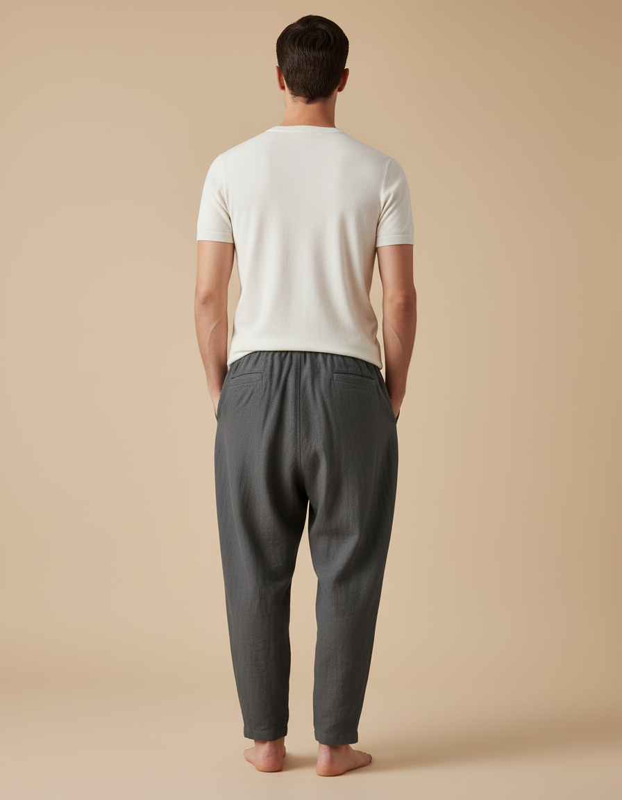 Pantalon Baggy Gris Coton Lin Ample Décontracté Homme - vue 2