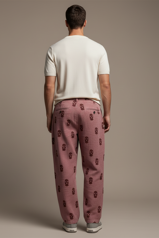 Pantalon Baggy Rose Crânes Imprimés Ample Décontracté Homme - Toile - vue 2