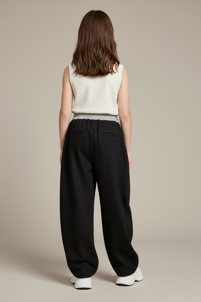Pantalon Baggy Noir Ample Fluide Fille - Laine - vue 2