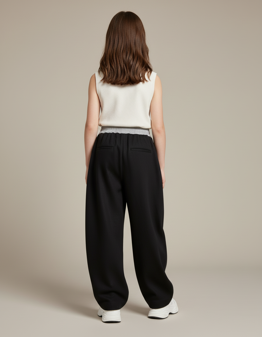 Pantalon Baggy Noir Ample Fluide Fille - Laine - vue 2