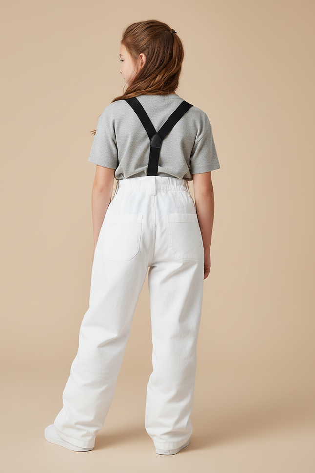 Pantalon Baggy Blanc Ample Bretelles Enfant - Toile - vue 2