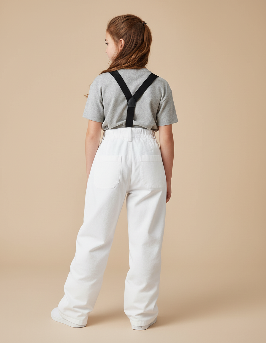 Pantalon Baggy Blanc Ample Bretelles Enfant - Toile - vue 2