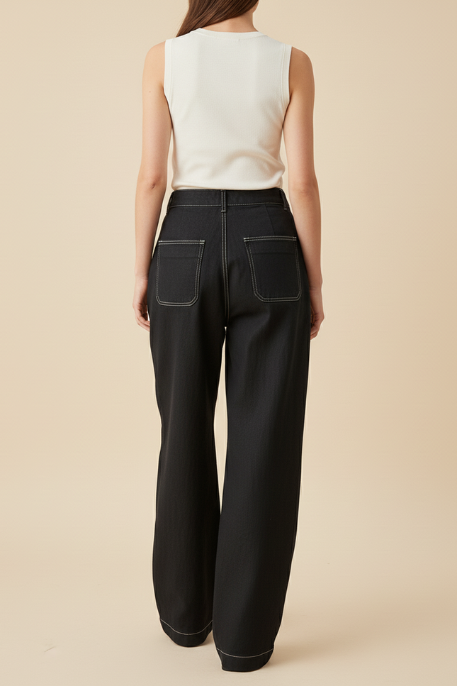Pantalon Baggy Noir Ample Coton Plissé Femme - Jean - vue 2
