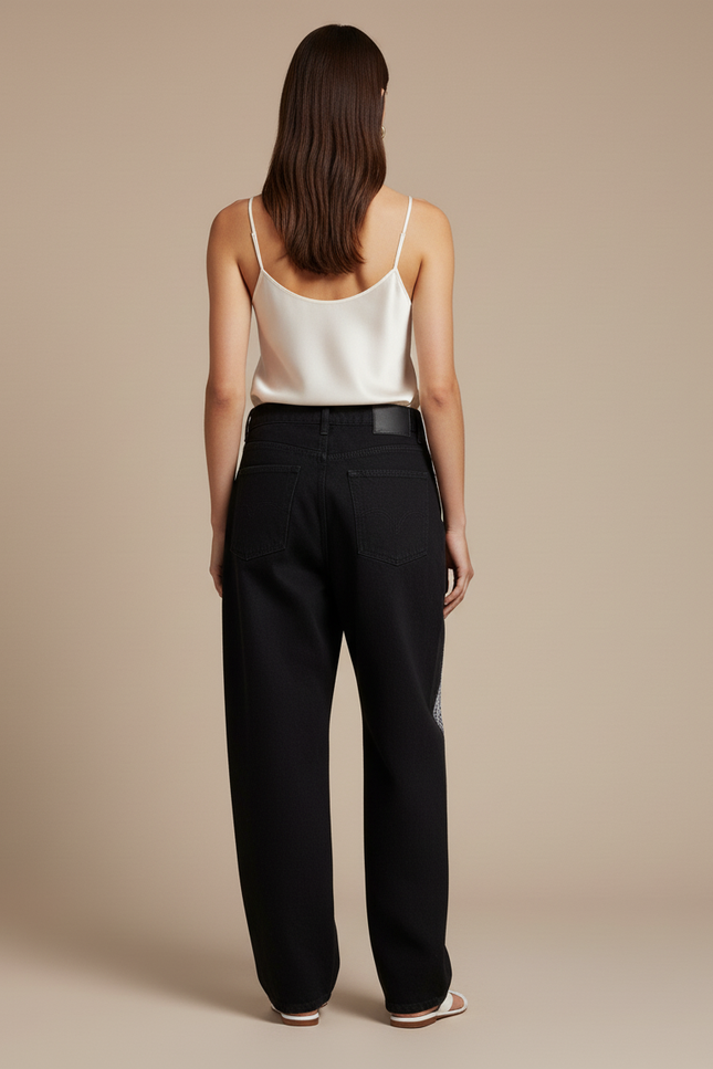 Pantalon Baggy Noir Ample Imprimé Manga Décontracté - Jean - vue 2
