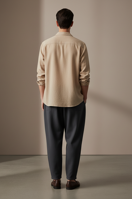 Pantalon Baggy Anthracite Ample Cordon Décontracté Fluide - Gris Laine - vue 2