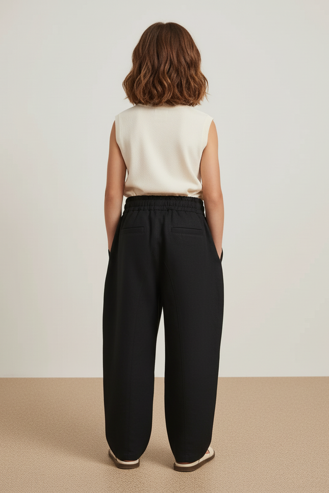 Pantalon Baggy Noir Ample Cordon Décontracté - Lin - vue 2