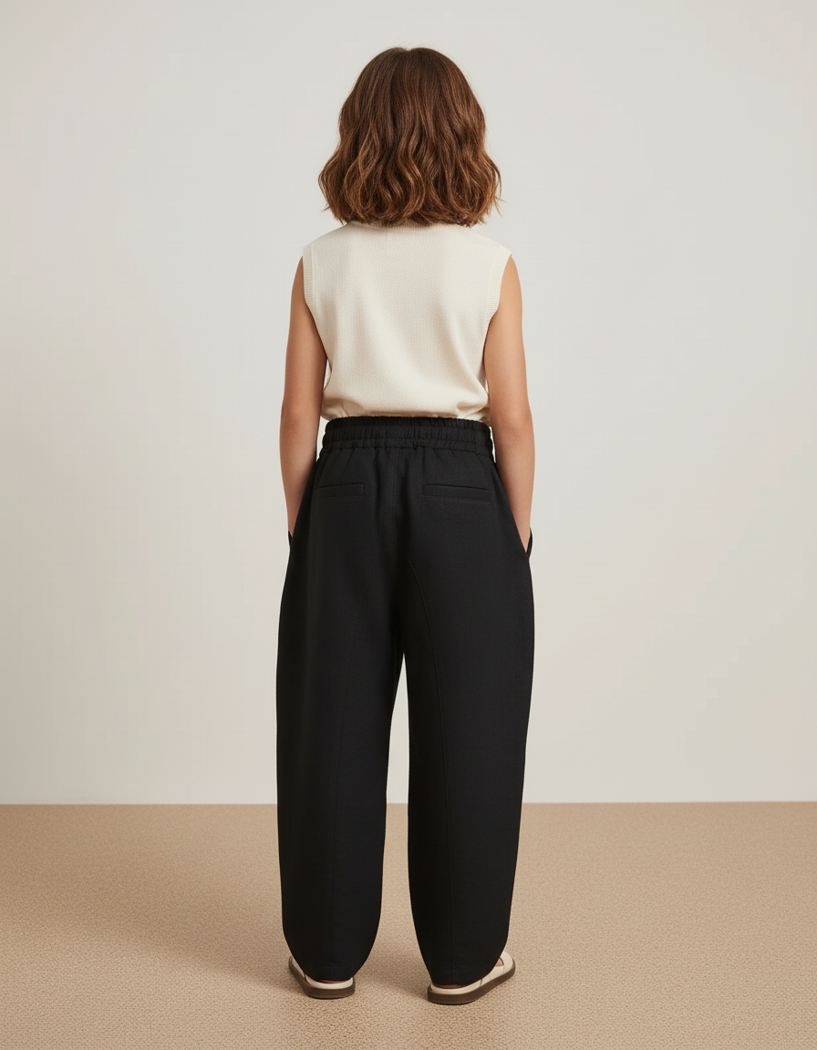Pantalon Baggy Noir Ample Cordon Décontracté - Lin - vue 2