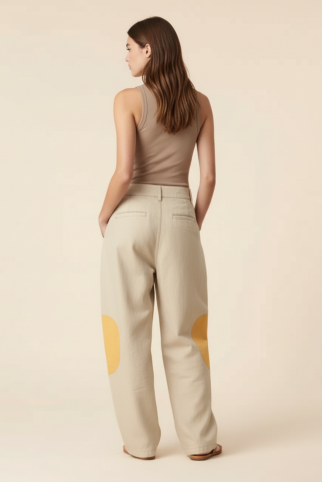 Pantalon Baggy Beige Bicolore Ample Décontracté Femme - Toile - vue 2
