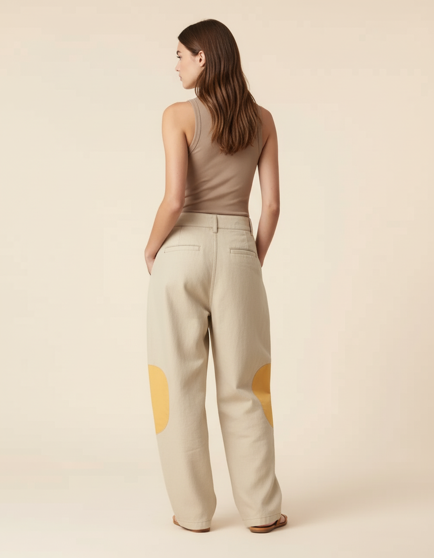 Pantalon Baggy Beige Bicolore Ample Décontracté Femme - Toile - vue 2