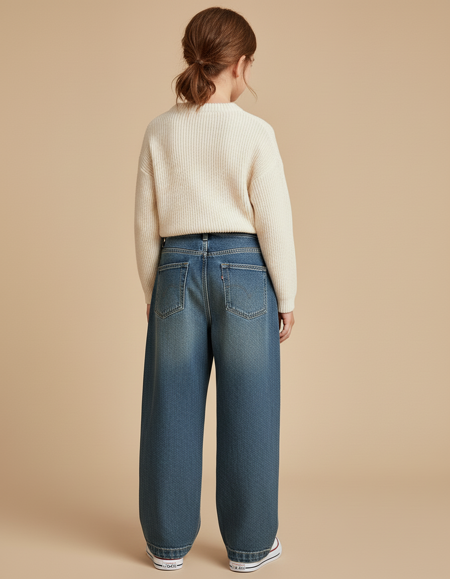 Pantalon Baggy Denim Large Bleu Décontracté Enfant - Jean - vue 2