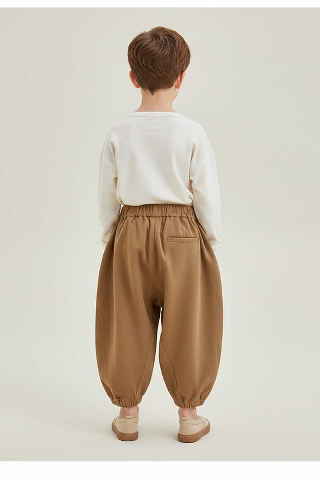 Pantalon Baggy Marron Ample Coton Enfant Uni Confortable - Molleton - vue 2
