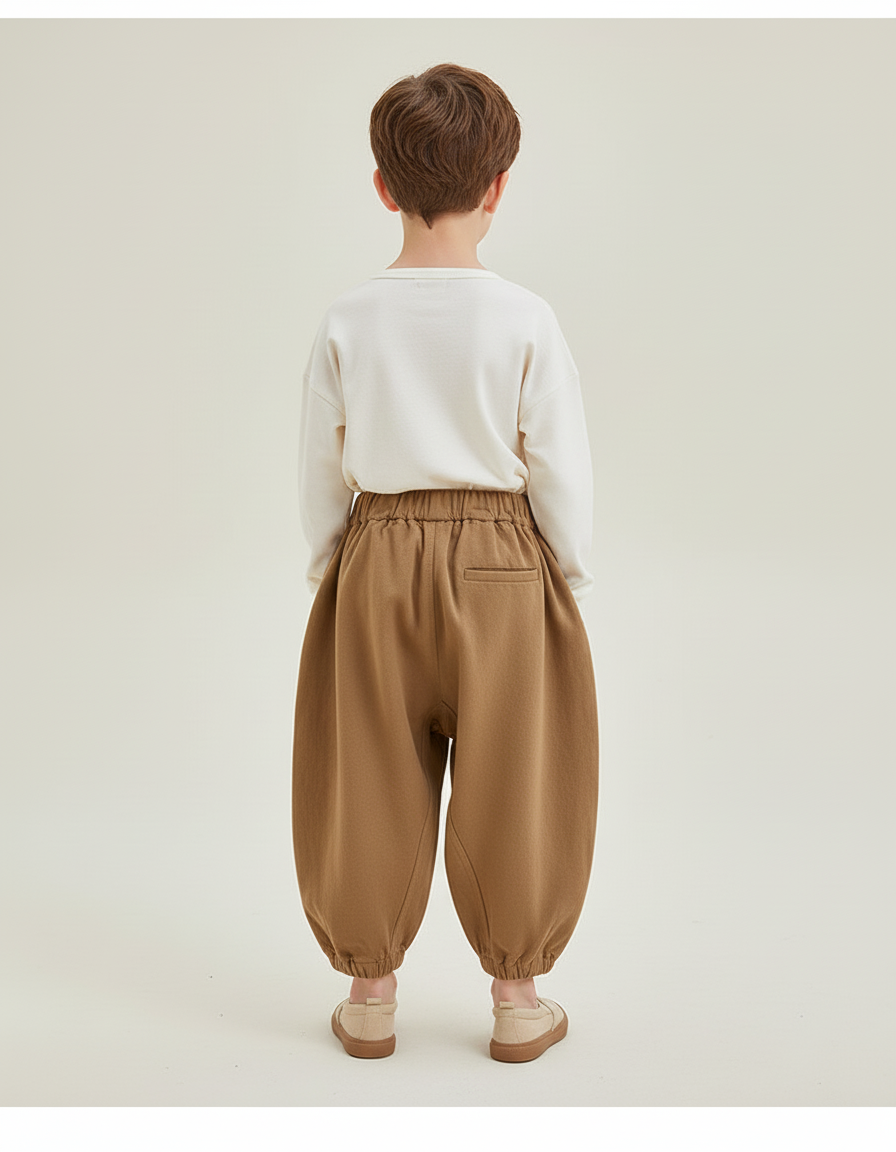 Pantalon Baggy Marron Ample Coton Enfant Uni Confortable - Molleton - vue 2