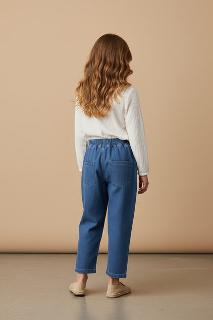 Pantalon Baggy Denim Bleu Élastiqué Ample Enfant Fille - Jean - vue 2