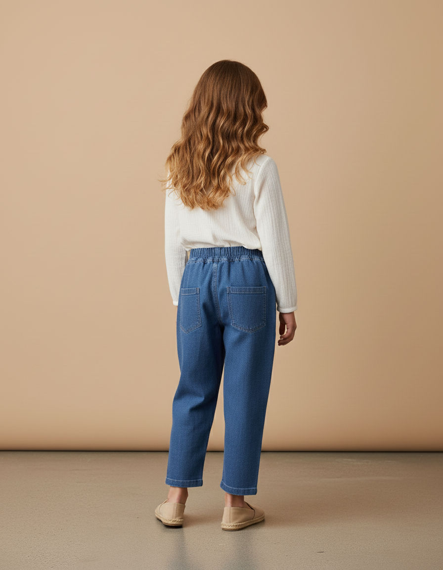Pantalon Baggy Denim Bleu Élastiqué Ample Enfant Fille - Jean - vue 2