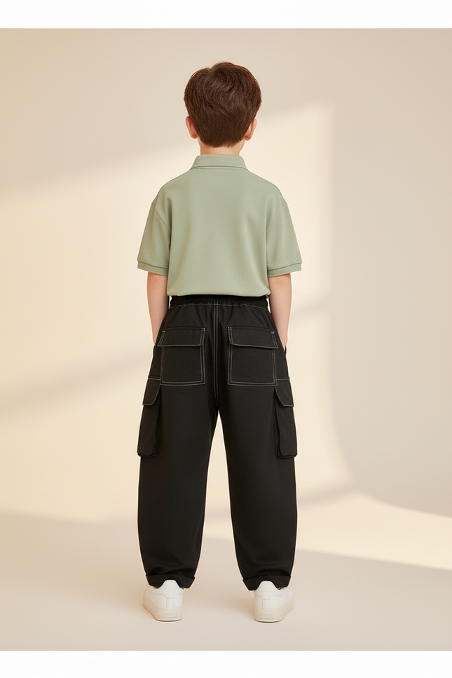 Pantalon Baggy Noir Ample Cargo Enfant Streetwear - Toile - vue 2
