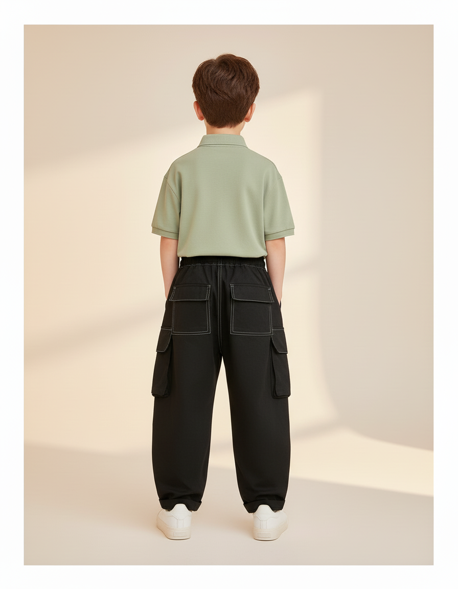 Pantalon Baggy Noir Ample Cargo Enfant Streetwear - Toile - vue 2