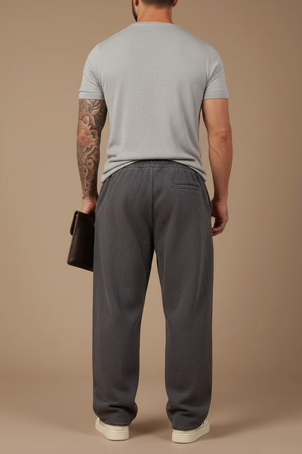 Pantalon Baggy Gris Foncé Ample Coton Imprimé Homme - Molleton - vue 2