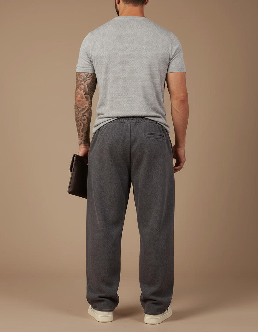 Pantalon Baggy Gris Foncé Ample Coton Imprimé Homme - Molleton - vue 2