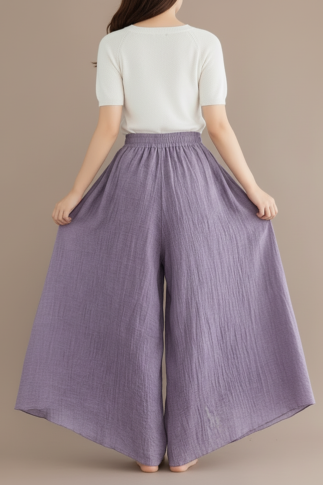 Pantalon Baggy Violet Coton Lin Ample Fluide Femme - vue 2