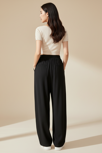 Pantalon Baggy Noir Fluide Ample Taille Haute Femme - Viscose - vue 2