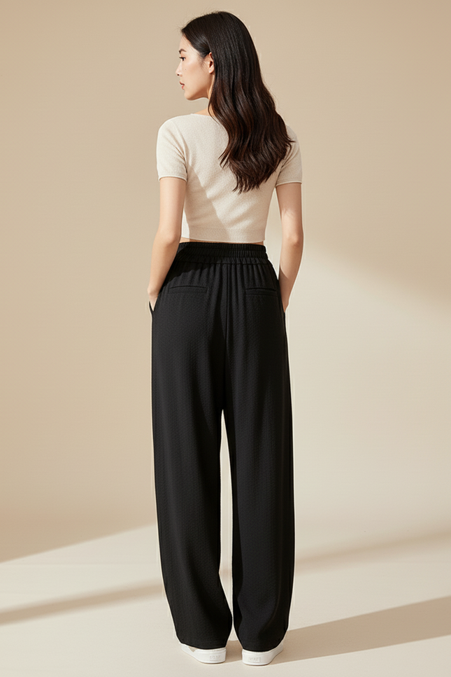 Pantalon Baggy Noir Fluide Ample Taille Haute Femme - Viscose - vue 2