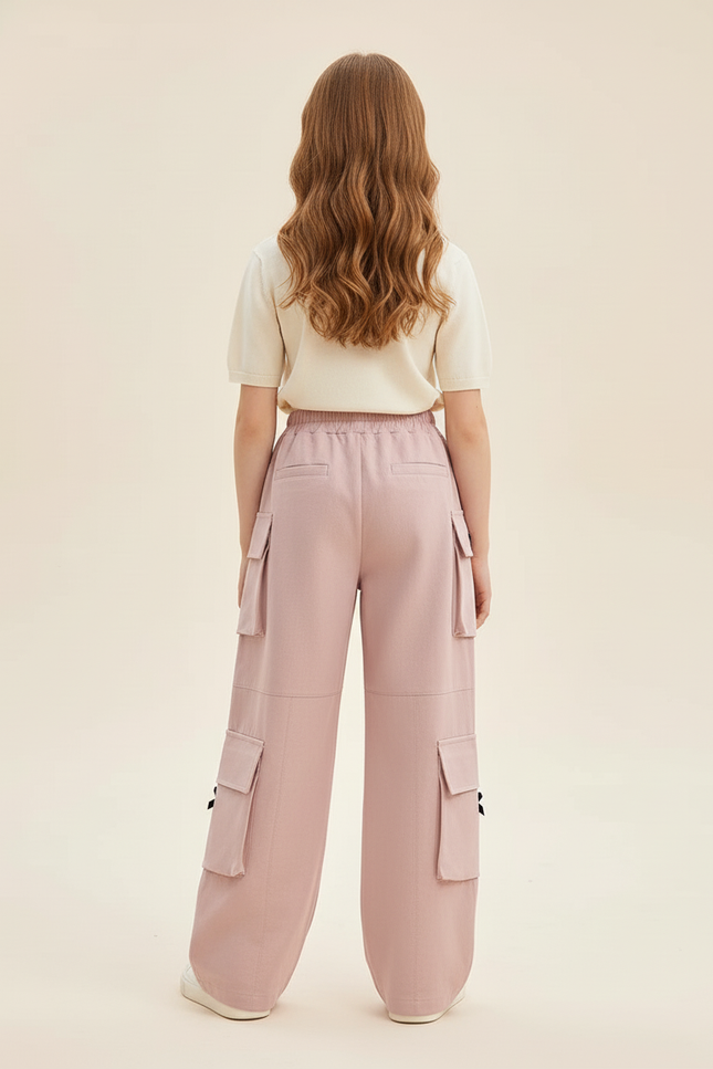 Pantalon Baggy Rose Cargo Ample Nœuds Fille - Toile - vue 2