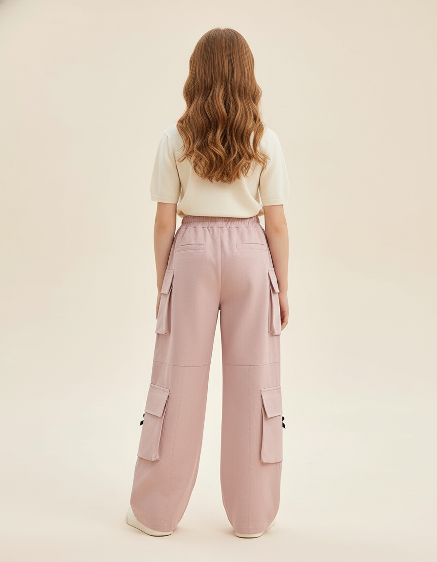 Pantalon Baggy Rose Cargo Ample Nœuds Fille - Toile - vue 2