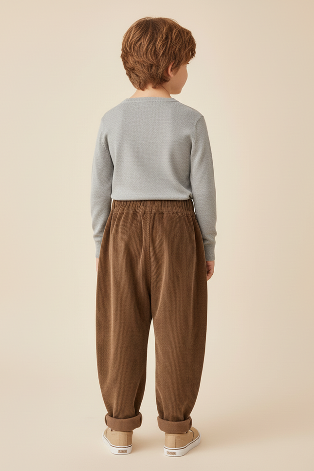 Pantalon Baggy Marron Velours Côtelé Ample Décontracté Enfant - Cordé - vue 2