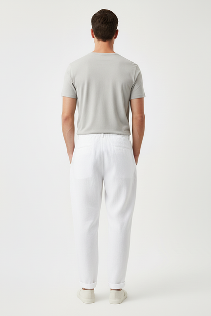 Pantalon Baggy Blanc Lin Droit Respirant Décontracté Homme - vue 2