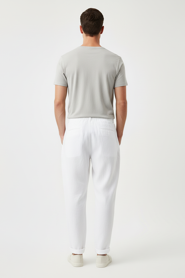 Pantalon Baggy Blanc Lin Droit Respirant Décontracté Homme - vue 2