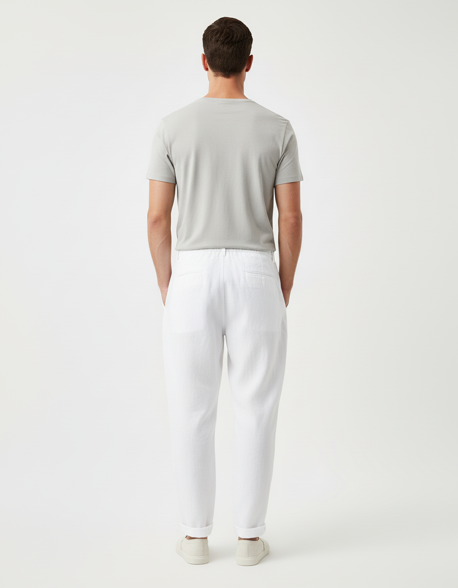 Pantalon Baggy Blanc Lin Droit Respirant Décontracté Homme - vue 2