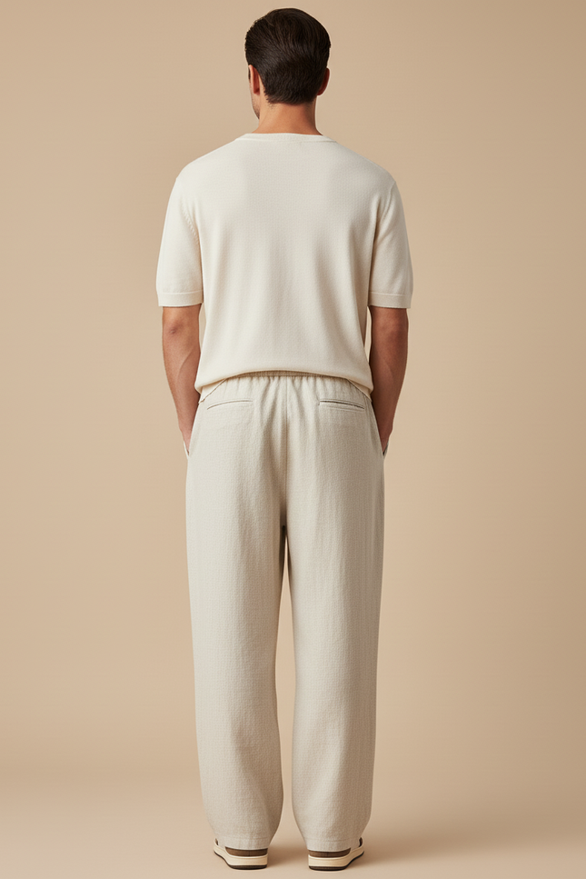 Pantalon Baggy Lin Beige Ample Décontracté Homme - vue 2