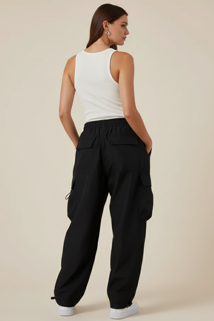 Pantalon Baggy Noir Cargo Ample Femme Sport - Polyester - vue 2