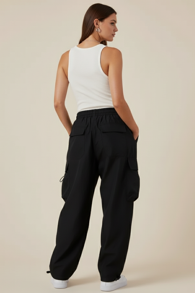 Pantalon Baggy Noir Cargo Ample Femme Sport - Polyester - vue 2