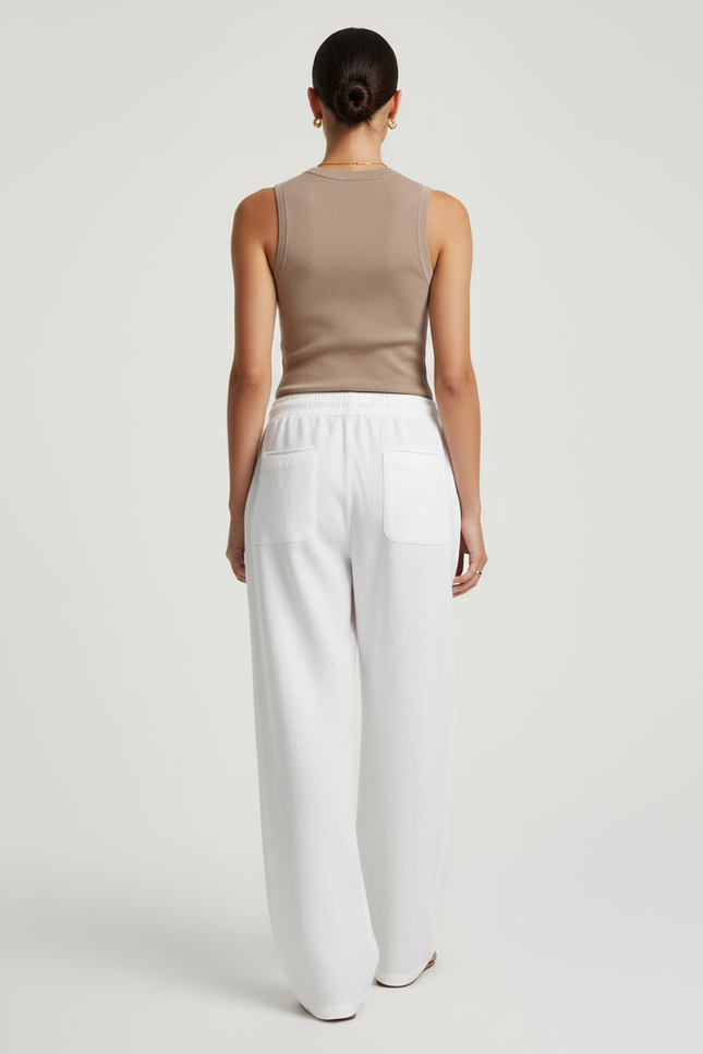Pantalon Baggy Blanc Ample Droit Cordon Numéro - Lin - vue 2