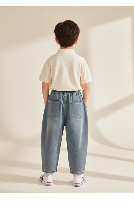 Pantalon Baggy Jean Denim Ample Décontracté Enfant Garçon - Bleu - vue 2