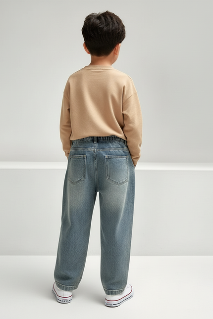 Pantalon Baggy Denim Bleu Ample Plissé Enfant - Jean - vue 2