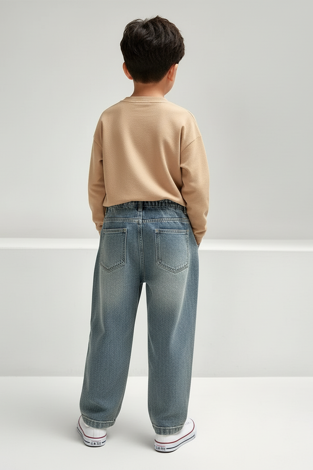 Pantalon Baggy Denim Bleu Ample Plissé Enfant - Jean - vue 2