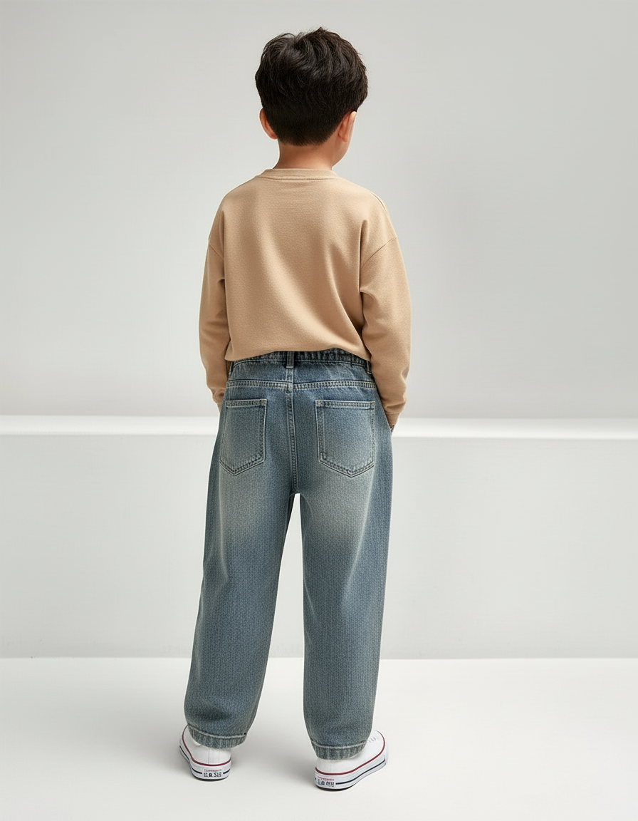 Pantalon Baggy Denim Bleu Ample Plissé Enfant - Jean - vue 2