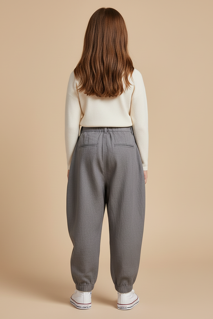 Pantalon Baggy Gris Plissé Ample Confortable Enfant - Laine - vue 2