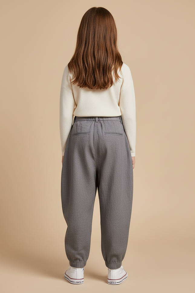 Pantalon Baggy Gris Plissé Ample Confortable Enfant - Laine - vue 2