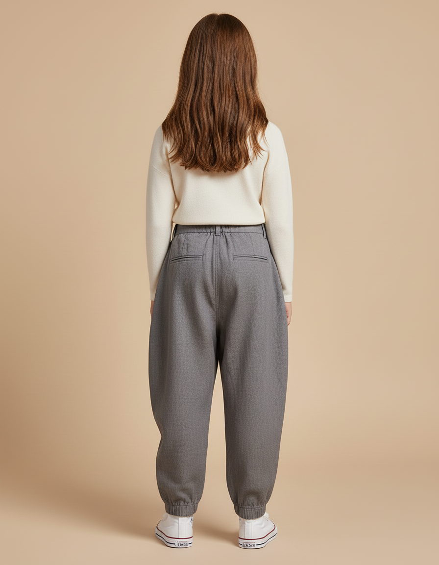 Pantalon Baggy Gris Plissé Ample Confortable Enfant - Laine - vue 2