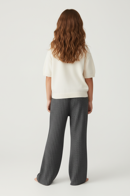 Pantalon Baggy Côtelé Gris Tricoté Ample Doux - Maille - vue 2