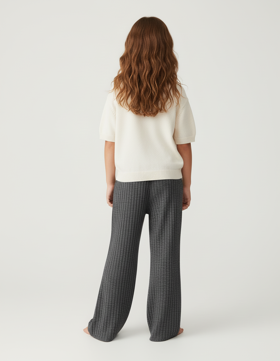 Pantalon Baggy Côtelé Gris Tricoté Ample Doux - Maille - vue 2