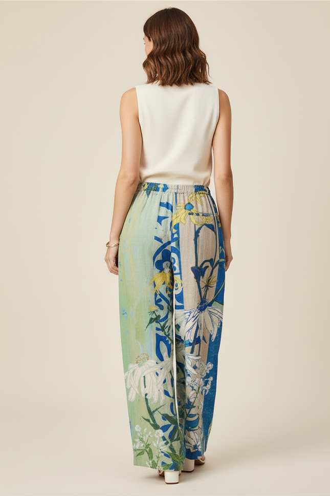Pantalon Baggy Fleuri Ample Lin Estival Bohème - Multicolore - vue 2