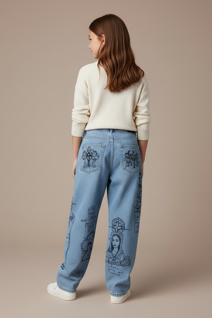 Pantalon Baggy Jean Clair Imprimé Manga Unisexe Décontracté - Bleu - vue 2