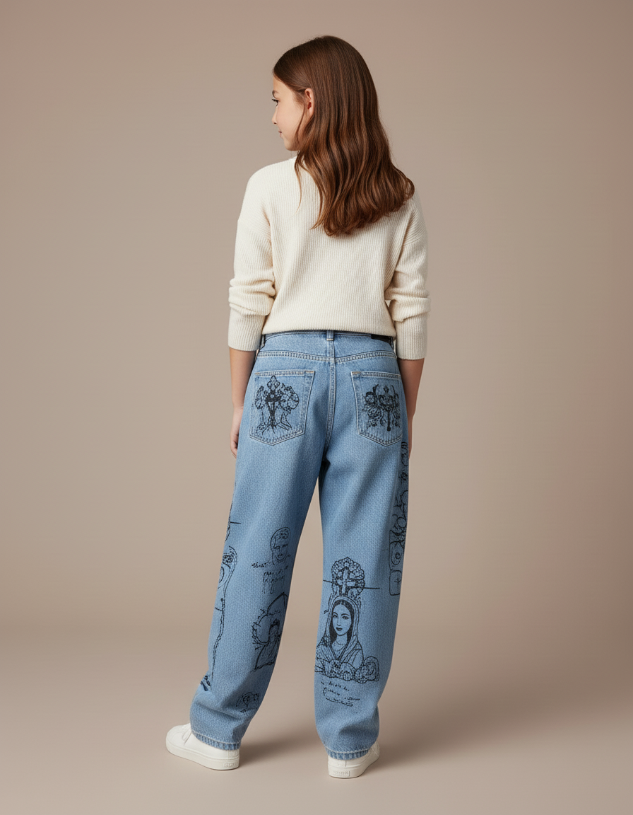Pantalon Baggy Jean Clair Imprimé Manga Unisexe Décontracté - Bleu - vue 2