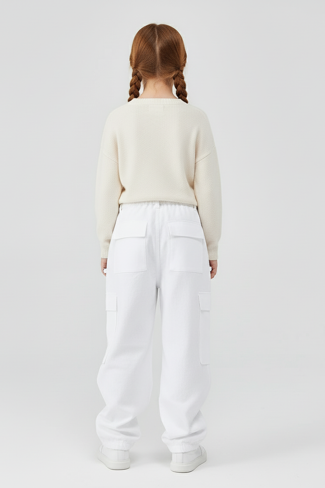 Pantalon Baggy Blanc Cargo Large Imprimé Enfant - Molleton - vue 2