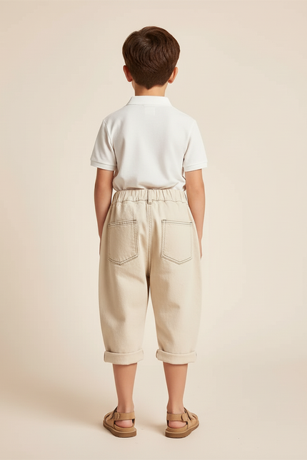 Pantalon Baggy Beige Coton Ample Décontracté Garçon - vue 2
